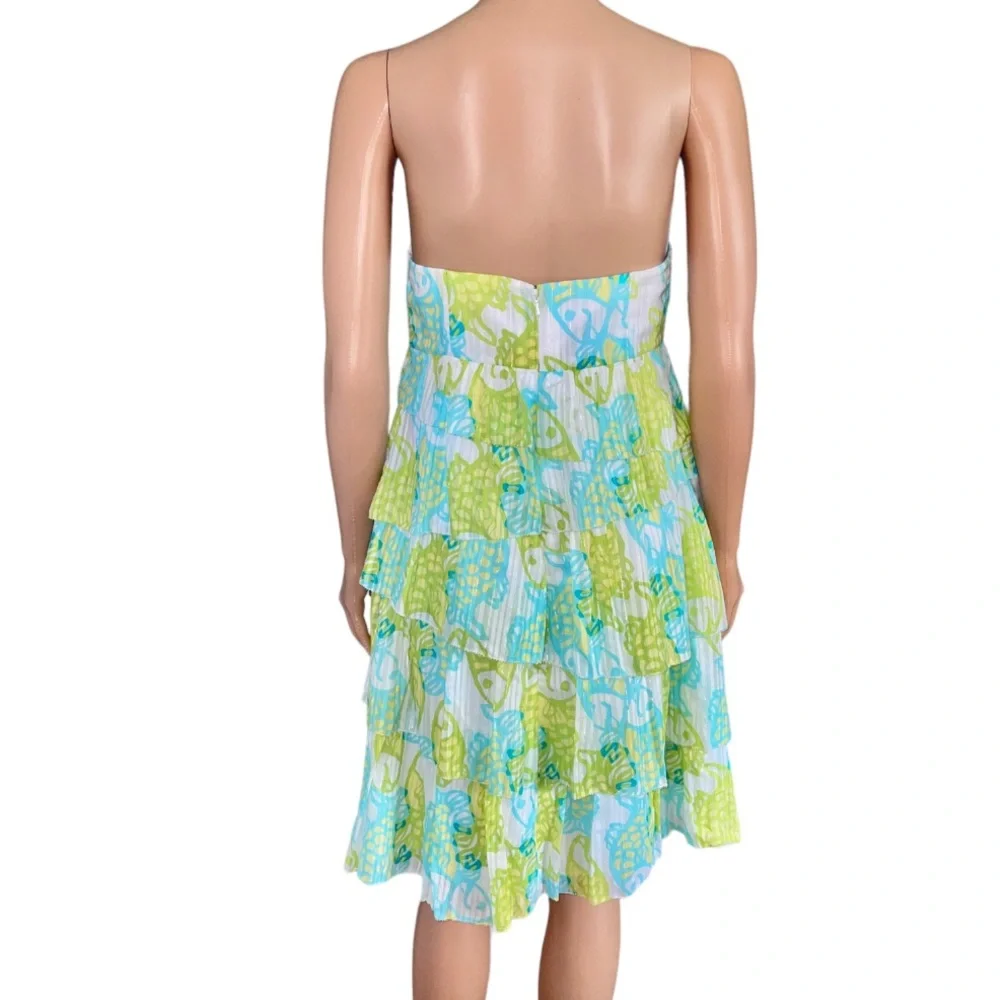 Lilly Pulitzer Arden Dress Off the Hook Fish Print Strapless Ruffle - Picture 6 of 9